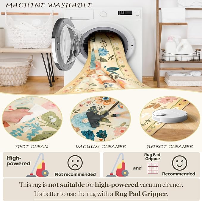RELEANY Floral 4x6 Area Rugs Washable Print Boho Cute Carpet Non Slip Flower - Image 5