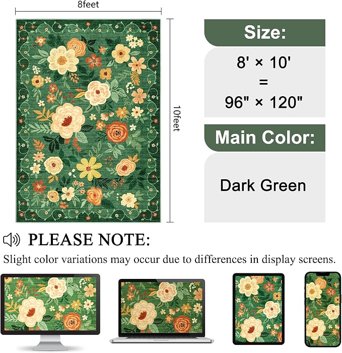 DUKINO 8x10 Area Rug, Floral Rugs - Image 2