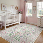 Wonnitar Boho Floral Area Rug 6x9, Washable Purple Rugs - Image 3
