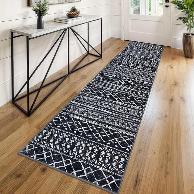 KUTA Boho Runners for Hallways 2x8 Black Moroccan Washable Runner Rug Non-Slip by KUTA