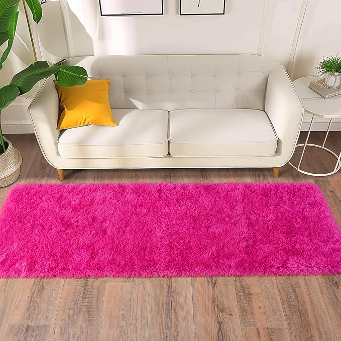 Soft Shag Runner Rugs for Girls Bedroom, 2x6 Hot Pink Fluffy Throw Area Rug Non - Image 3