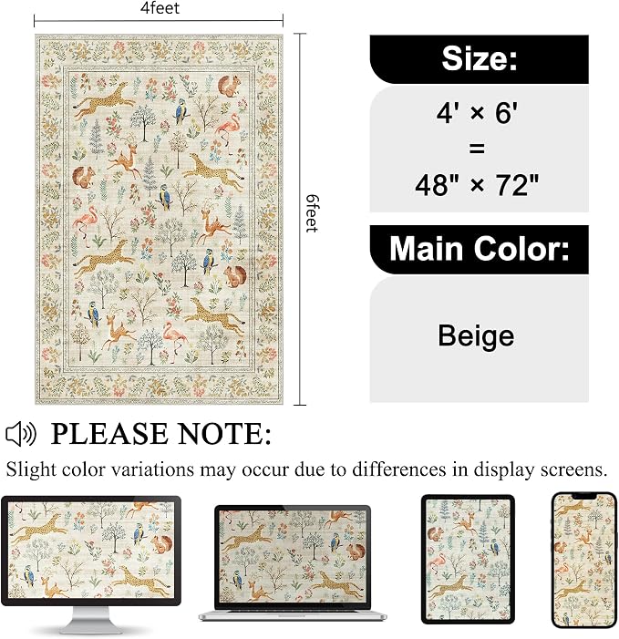 DUKINO 4x6 Rug, Washable Animal Area Rug - Image 2