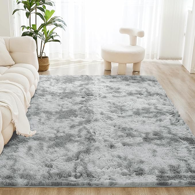 Litanika 8x10 Shag Area Rug for Living Room Bedroom, Tie-Dyed Light Grey High - Image 2