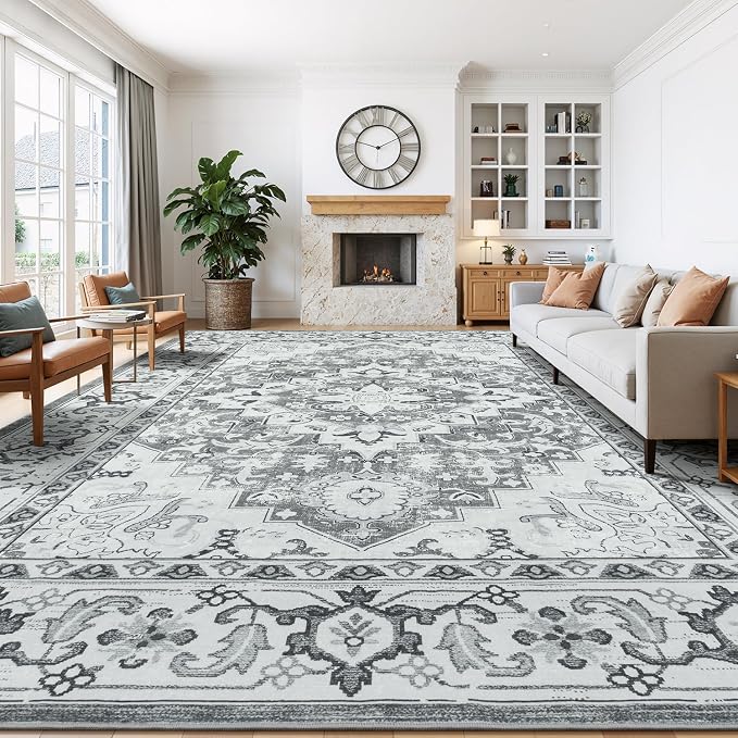 Lessymo Area Rugs 10 x 14 for Living Room, Washable Large Area Rugs Boho Faux by Lessymo