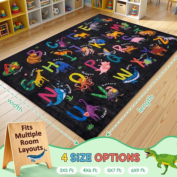 6x9 ABC Classroom Rug for Kids Playroom, Alphabet Rug - Image 2