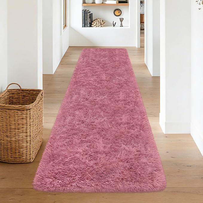 Soft Runner Rug for Bedroom Living Room, 2x8 ft Fluffy Blush Pink Rug for - Image 4