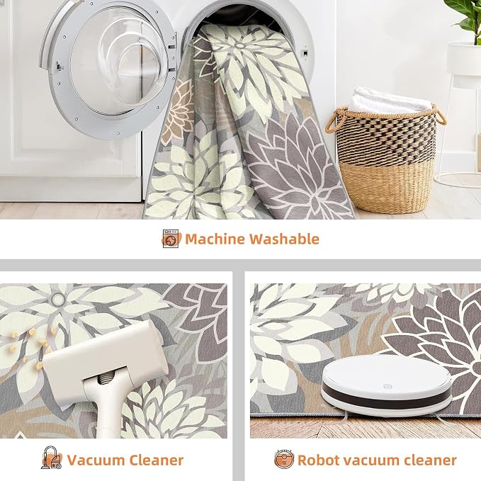 4x6 Washable Rug for Living Room Tropical Botanical Modern Floral Chenille Area - Image 5