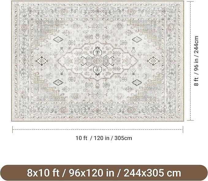 befbee 8x10 Area Rugs for Living Rooms, Stain Resistant Neutral Washable Rugs - Image 2