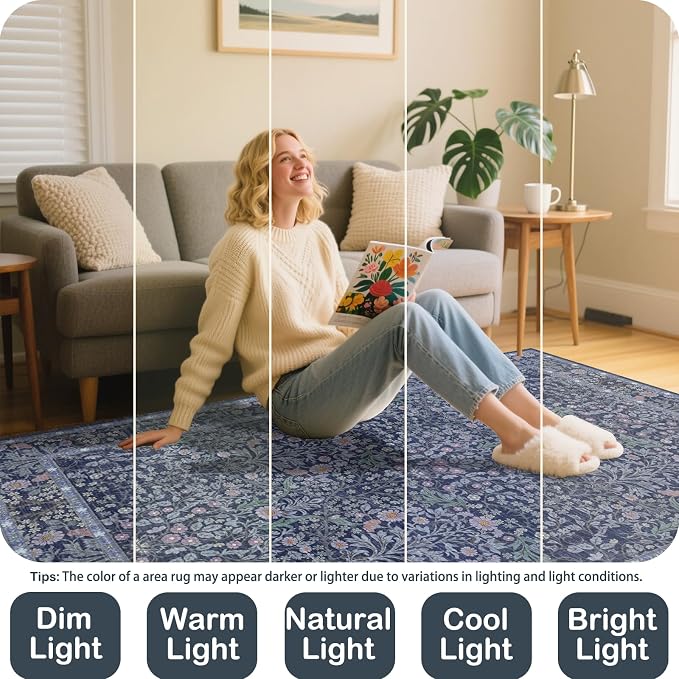 8x10 Washable Area Rugs for Living Room, Stain Resistant Vintage Rugs for - Image 5