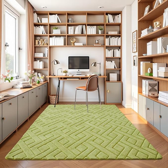 5x7 Green Washable Area Rug for Bedroom Living Room, Modern Geometric Shag - Image 7