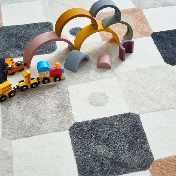 jinchan Macy 5ft Round Rug for Kids Room Black and White Modern Colorful - Image 9
