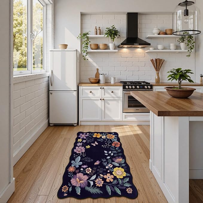 Lahome Floral Entryway Rug, 2X3 Washable Kitchen Rug Non-Slip, Ultra-Thin Soft - Image 2