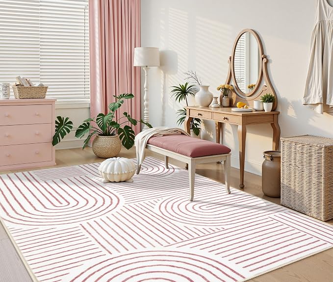 Lahome Abstract 8x10 Area Rugs, Soft Washable Rugs 8x10 Living Room Pink Rugs - Image 5