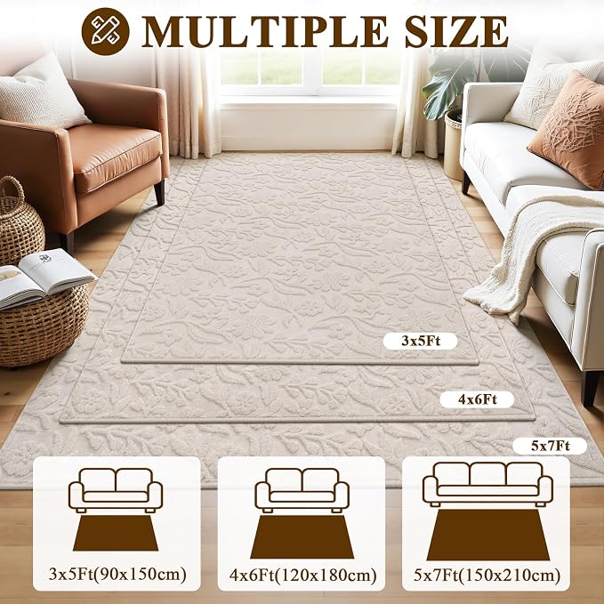 Vaukki 3x5 Area Rug for Living Room, Soft Fluffy Washable Modern Floral Indoor - Image 6
