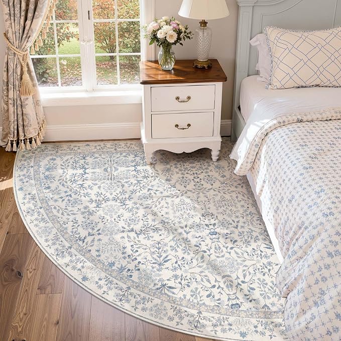 jinchan Zenith Corner Rug 6x6 Area Rug Floral Soft Aesthetic Rug Non-Slip Low - Image 9