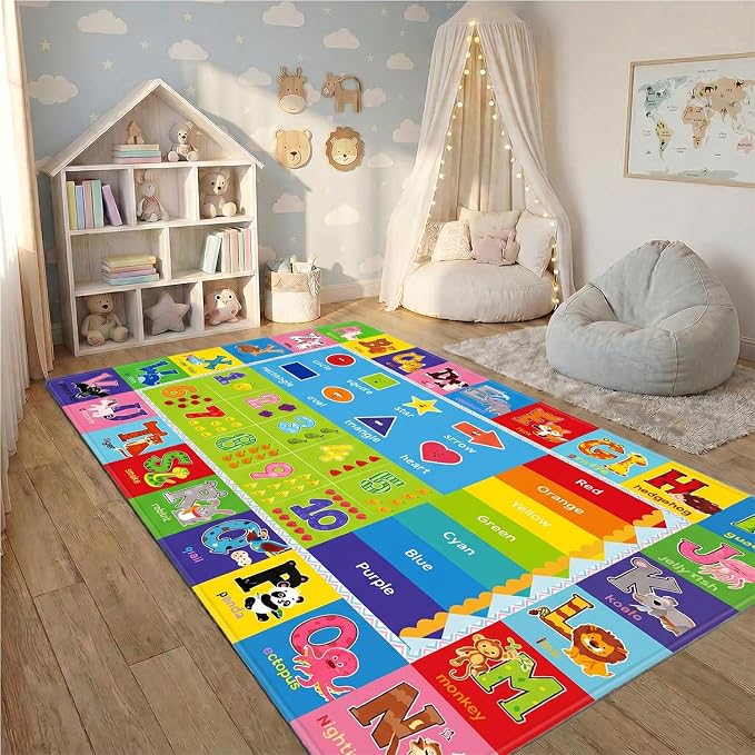 ABC Kids Play Rug, Non-Slip Classroom Carpet, soft low-pile surface, non-slip - Image 8