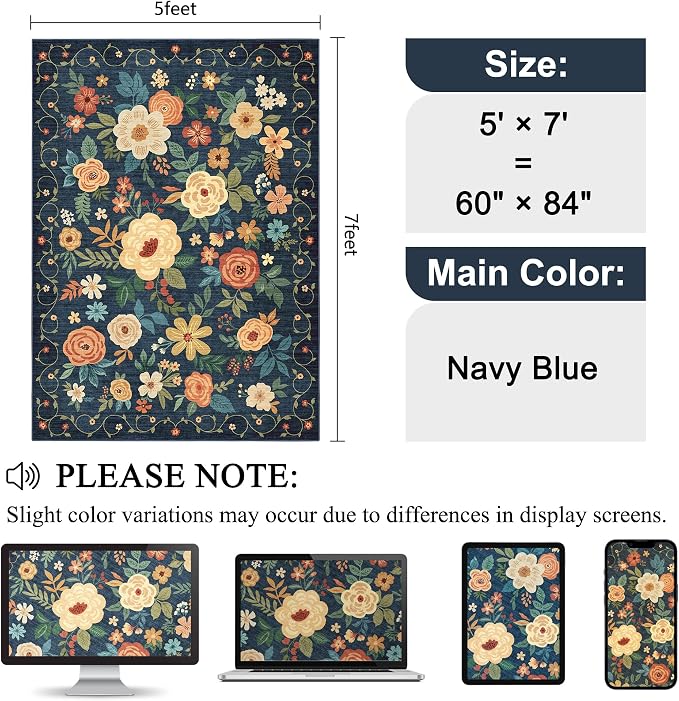DUKINO 5x7 Area Rug, Floral Rugs - Image 2