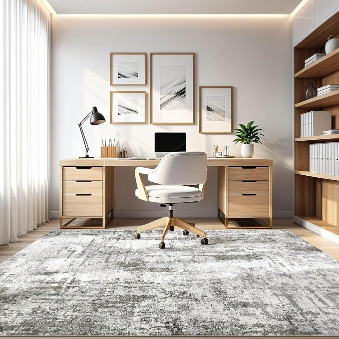 10x12 Area Rug Living Room: Washable Large Abstract Neutral Modern Soft Gray - Image 8