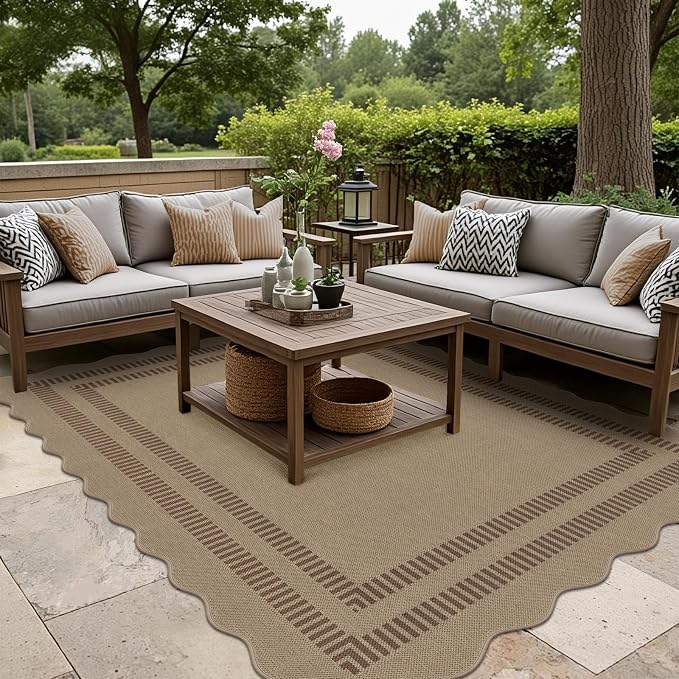 Scalloped 5x7 Rug for Living Room, Easy Jute Washable Outdoor Patio Carpet - Image 3