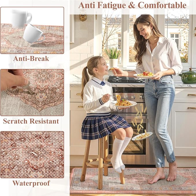 Collive Boho Kitchen Mats for Floor Cushioned, Anti Fatigue Waterproof Kitchen - Image 6
