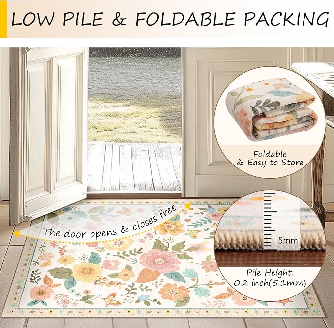 RELEANY Floral 6ft Area Rugs Washable Print Boho Cute Carpet Non Slip Flower - Image 4