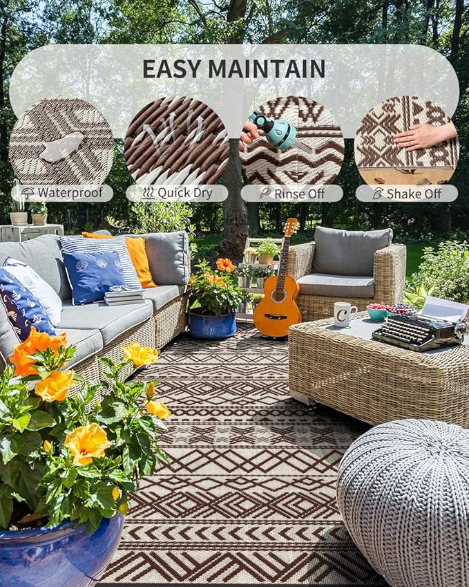 MontVoo-Outdoor Rug Carpet Waterproof 6x9 ft Reversible Patio Rug RV Camping - Image 2