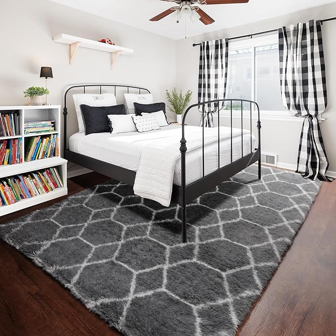 ONASAR Area Rugs for Bedroom Living Room, 4x6 Fluffy Grey and White Floor Rug - Image 6