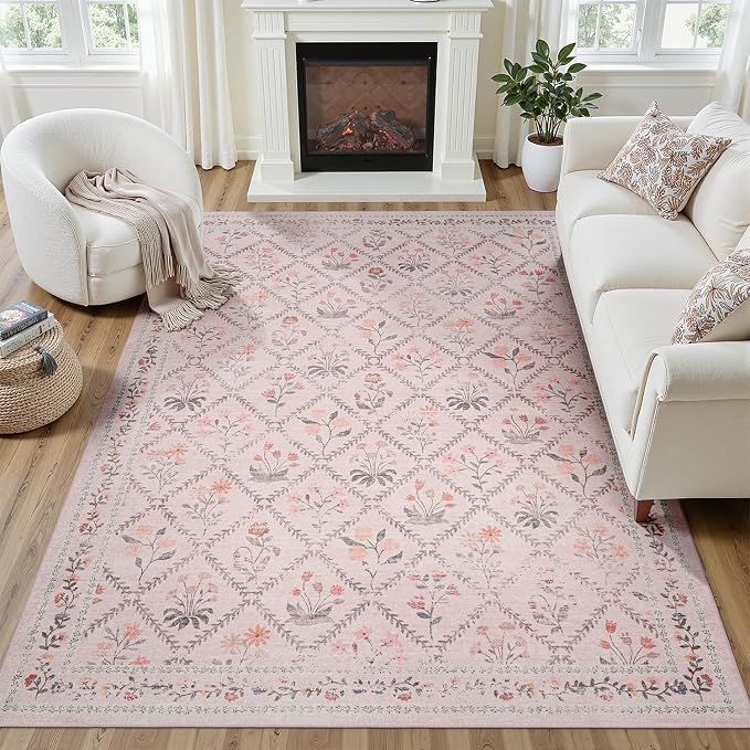 DCX Washable 6x9 Pink Floral Rug - Image 2
