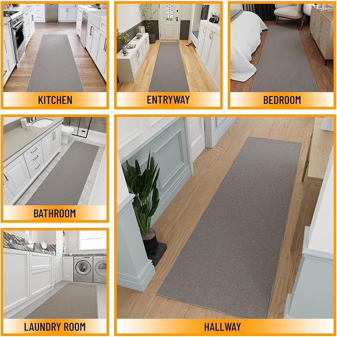 Ottomanson Hallway Runner Rug 2'7" x 9'10" Non Slip Solid Area Rugs Easy to - Image 3