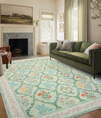 YIHOUSE Green Floral Print Rugs, Moroccan Trellis 10x14 Washable Large Rug by YIHOUSE