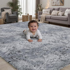 Area Rug for Living Room Bedroom: 9x12 Light Grey Soft Fluffy Shag Upgrade by PLHXFRSoftAreaRugs