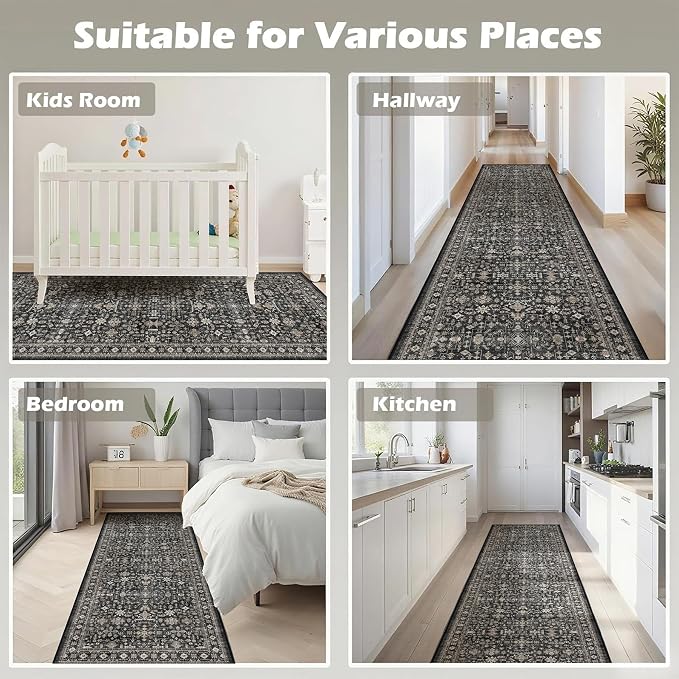 Dark Grey Washable 2x6 Runner Rugs - Image 5