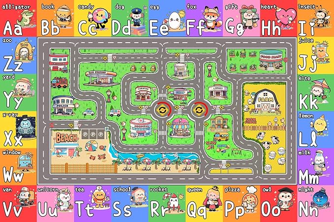 Kids Road Rug for Playroom, 5x7 Kids Car Rug Play Mat - Image 8