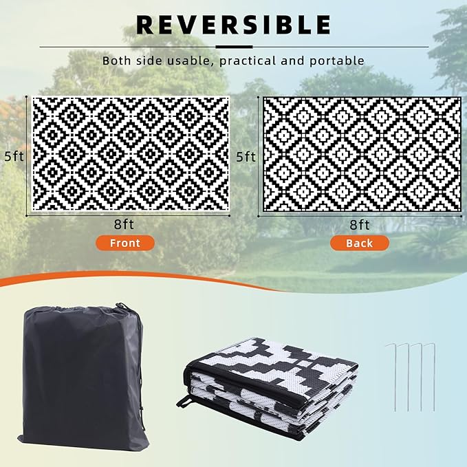 Favoyard Outdoor Rug 5x8 ft Waterproof Reversible Patio Plastic Straw Rugs - Image 2
