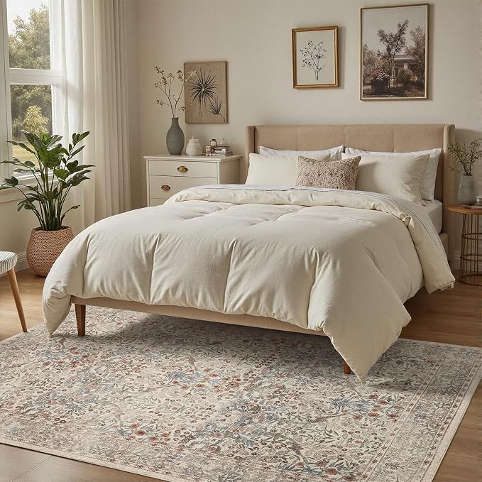DCX Beige Area Rugs 9x12, Machine Washable Non Slip Stain Resistant Soft - Image 9