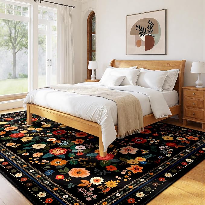 9x12 Area Rugs for Living Room Vacuum-Friendly Machine Washable Area Rug Flower - Image 7