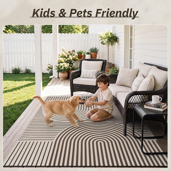 AMOAMI Outdoor Rug Patio Rug 8x10 ft Quick Dry Flatweave Textured Machine - Image 7