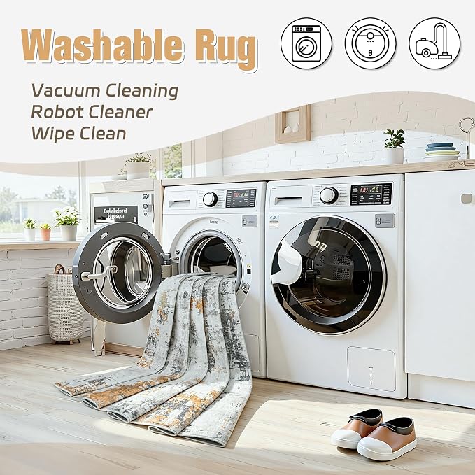 Area Rug 10x14 Living Room Rug Washable: No-Slip Abstract Soft Thin Large Grey - Image 6