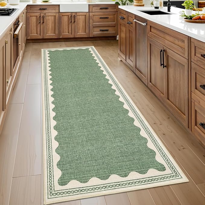 GarveeHome Scalloped Sage Green 2.5x8 Runner Rug by GarveeHome