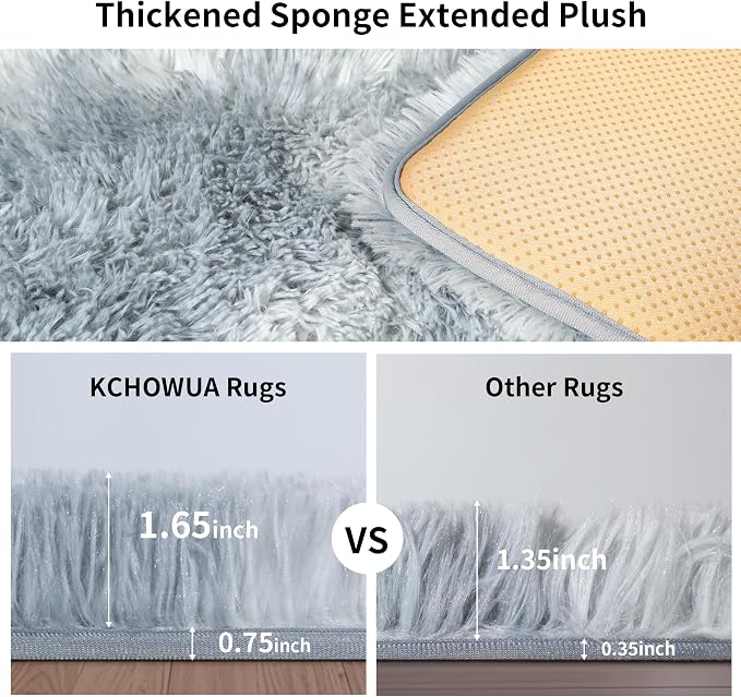 KICHOWUA Thick Area Rug 5x7 Light Grey Fluffy Shag - Image 2