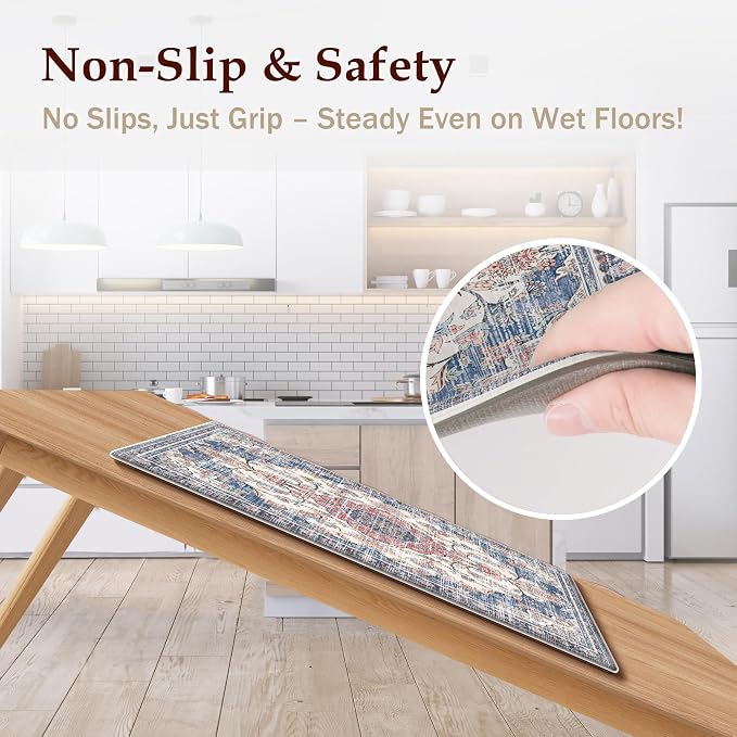 Boho Kitchen Mats for Floor 2 Piece Set Anti Fatigue Cushioned PVC Kitchen Rugs - Image 4