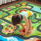 Kids Car Rug, 78.7" x 59" Road Map Floor Mat | Road map design, soft low-pile - Image 3