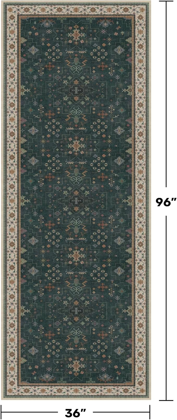 Dark Green 3x8 Wide Hallway Runner Rug - Image 2