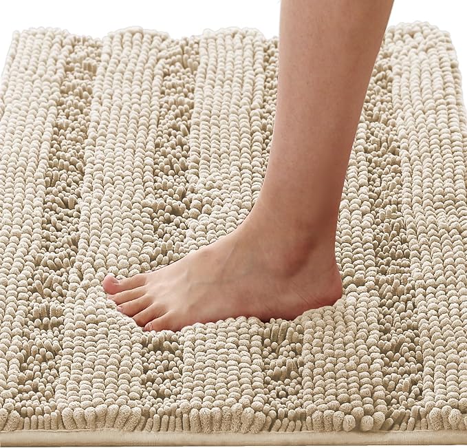 H.VERSAILTEX Bath Mats for Bathroom Non Slip Thick Chenille Striped Bath Rug by HVERSAILTEX