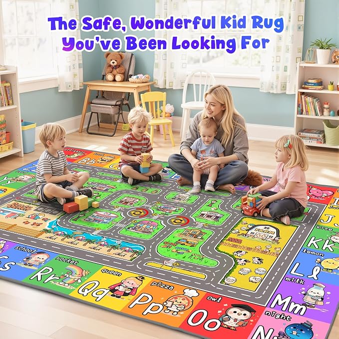 Kids Road Rug for Playroom, 5x7 Kids Car Rug Play Mat - Image 7