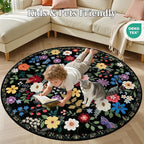Round Area Rug for Living Room: 6 ft Floral Washable Circle Rug Soft Boho - Image 8