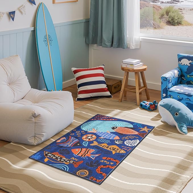 jinchan 2x3 Coastal Area Rug Kids Washable Fun Rug Colorful Ocean Fish Small - Image 9