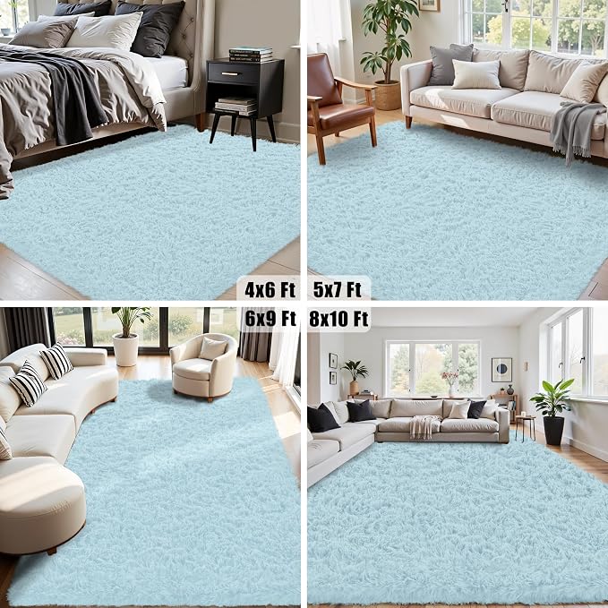 8x10 Area Rug for Living Room:Ultra Soft Fluffy Shag Teal Blue Rugs, Large - Image 7