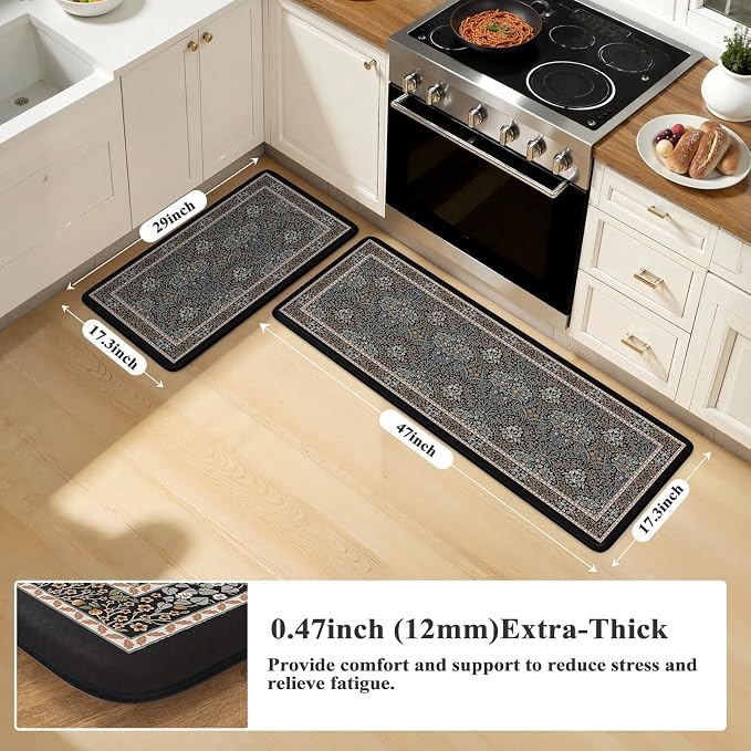 Collive Kitchen Mats for Floor, Cushioned Anti Fatigue Mat Floral Rugs 2 Piece - Image 2