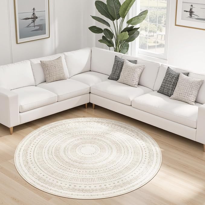 cotiled 5x5 Round Area Rugs Living Room Rug: Washable Boho Rugs - Image 8